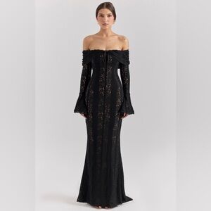 Black Off-Shoulder Lace Gown